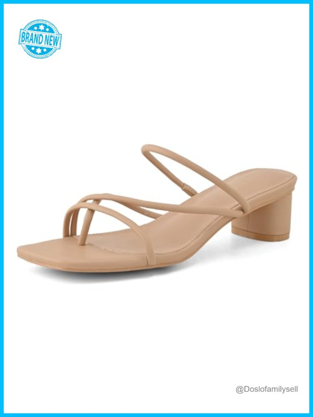 Chunky Heeled Thong Strap Mules Square Toe Slip On Kitten Heel Sandals